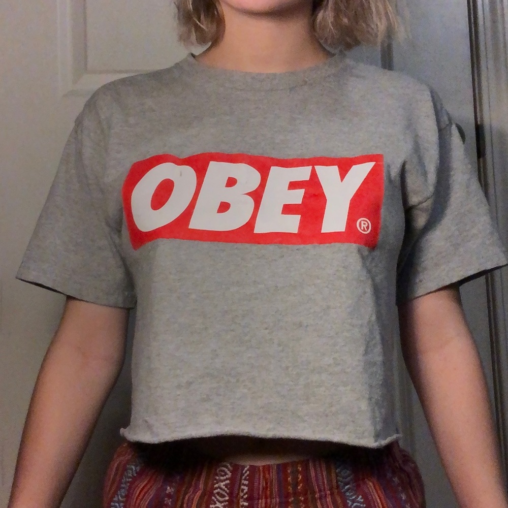 Grey obey crop top